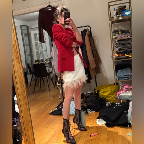 Ivory Ostrich Feather Hem Mini Skirt - Picture 2 of 11